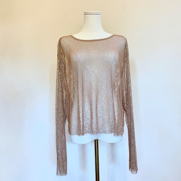 Anthropologie Taupe Mesh Blouse - Picture 2 of 14